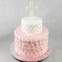 Religious Cakes - First Holy Communion Cake with Upright Cross (D, 4LB)